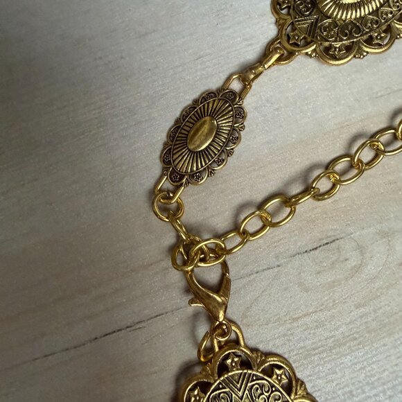 Yellow Gold Tone Concho Medallion Metal Chain Link Belt 30" - 43" western - Picture 6 of 8